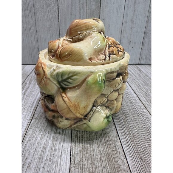 Vtg Ceramic Hand-Painted Tilso Japanese Fruit Decorated Biscuit Jar W/ Lid 4.5" - Picture 4 of 11